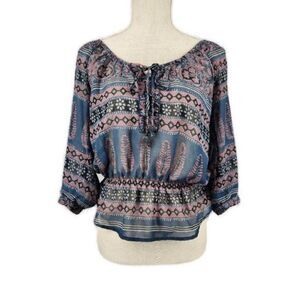 American Eagle Outfitters Bohemian Semi Sheer Blouse Women's Size S Blue Peasant